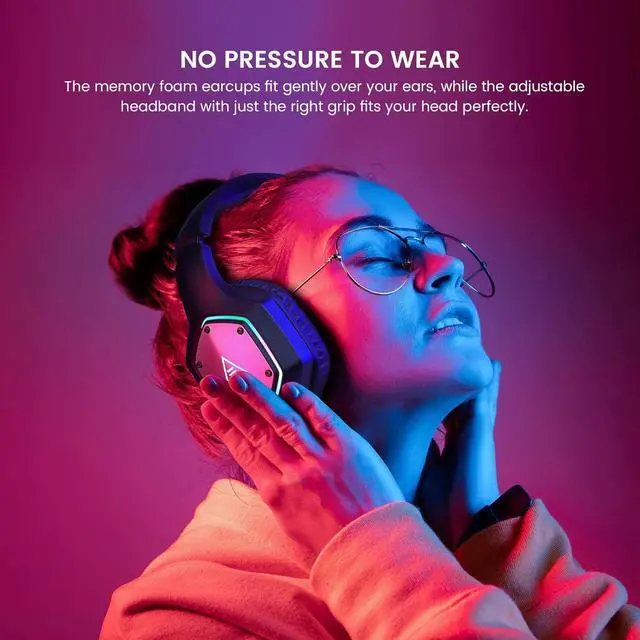Alt view image 6 of 7 - EKSA Wireless Gaming Headset for PS4 PS5 PC, 7.1 Surround Sound Headset with Mic ENC & RGB Light, 36 Hour Battery, 2.4G USB Gaming Headphones for Computer, Laptop, 3.5mm Jack