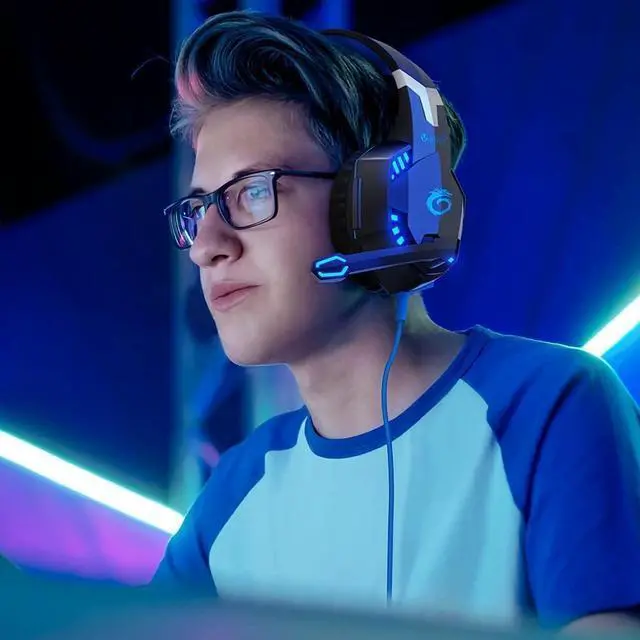 Alt view image 2 of 7 - VersionTECH. G2000 Gaming Headset for PS5 PS4 Xbox One Controller,Bass Surround Noise Cancelling Mic, Over Ear Headphones with LED Lights for Mac Laptop Xbox Series X S Nintendo Switch NES PC Games