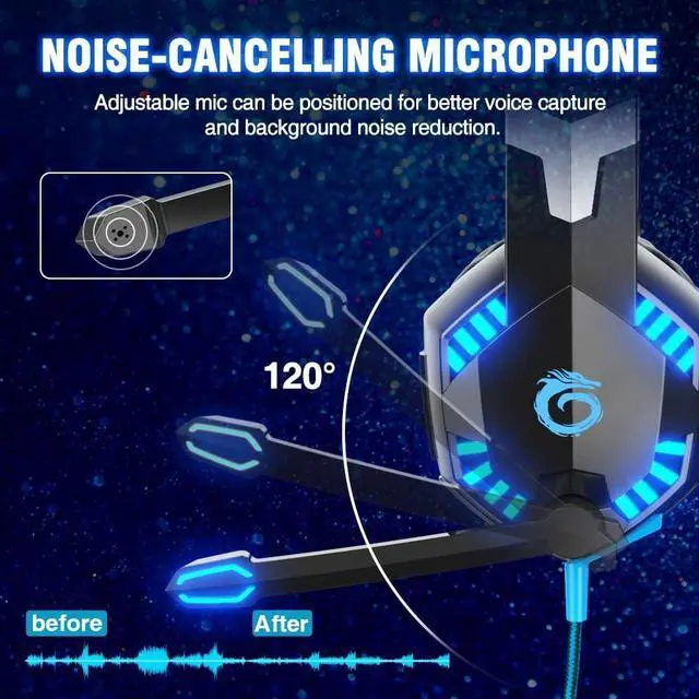Alt view image 4 of 7 - VersionTECH. G2000 Gaming Headset for PS5 PS4 Xbox One Controller,Bass Surround Noise Cancelling Mic, Over Ear Headphones with LED Lights for Mac Laptop Xbox Series X S Nintendo Switch NES PC Games