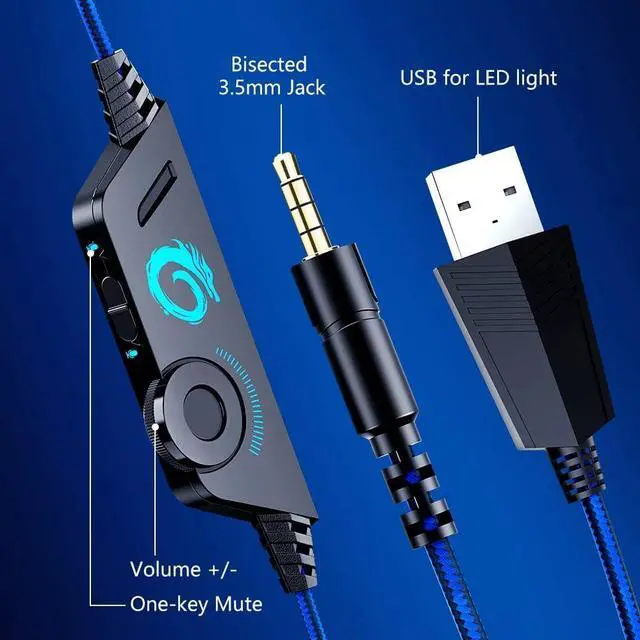 Alt view image 6 of 7 - VersionTECH. G2000 Gaming Headset for PS5 PS4 Xbox One Controller,Bass Surround Noise Cancelling Mic, Over Ear Headphones with LED Lights for Mac Laptop Xbox Series X S Nintendo Switch NES PC Games