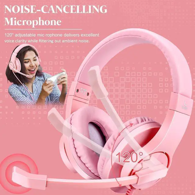 Alt view image 4 of 7 - DIWUER Gaming Headset for Xbox One, PS4, PS5, Nintendo Switch, Bass Surround and Noise Cancelling 3.5mm Over Ear Headphones with Mic for Laptop PC Smartphones, Pink