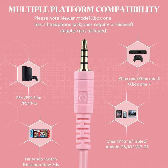 Alt view image 7 of 7 - DIWUER Gaming Headset for Xbox One, PS4, PS5, Nintendo Switch, Bass Surround and Noise Cancelling 3.5mm Over Ear Headphones with Mic for Laptop PC Smartphones, Pink