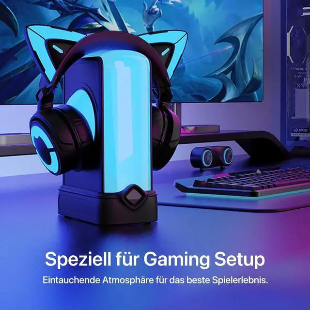 Alt view image 2 of 7 - YOWU RGB Headphone Stand with Charger - 4 in 1 Docking Station & 10 Magical Light Modes - Cool Gaming Accessories (Black)
