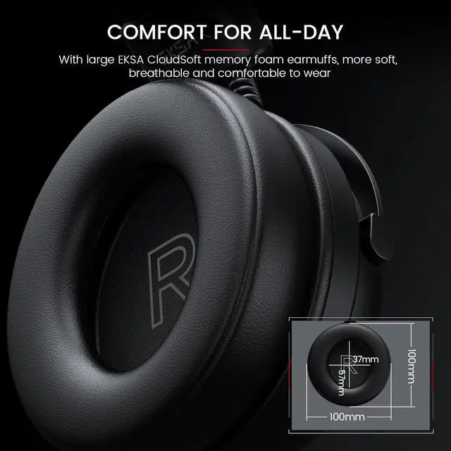 Alt view image 7 of 7 - EKSA Gaming Headset with Microphone for PS5 PS4 PC Switch Xbox One, Over-Ear Headphones with Detachable Noise Cancelling Mic, 50 mm Drivers,3D Stereo Surround Sound, Wired Gaming Headphones-Gift