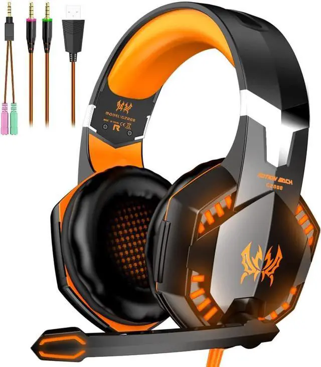 Main image of VersionTECH. G2000 Gaming Headset, Bass Surround Gaming Headphones with Noise Cancelling Mic, LED Lights, Soft Memory Earmuffs for PS5/ PS4/ Xbox One Controller/Laptop/PC/Mac/Nintendo NES Games-Yellow