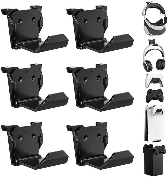 Main image of KUNSLUCK 6 Pack Controller Wall Mount Universal Game Controller Holder for PS5, Xbox, Switch Adhesive or Screw Installation Headset & Controller Storage Hook (Black)