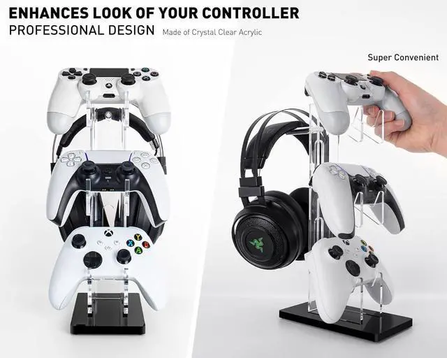 Alt view image 3 of 7 - OAPRIRE Universal 3 Tier Controller Holder and Headset Stand for PS4 PS5 XBOX ONE SWITCH, Controller Stand Gaming Accessories, Build Your Game Fortresses (Black)