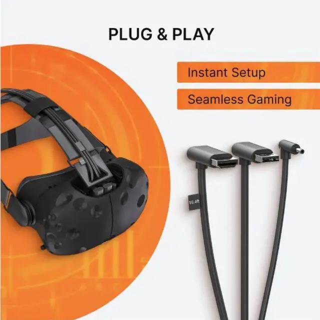 Alt view image 2 of 7 - Skywin 3-in-1 Flat HTC Vive Compatible Cable (5 Meters / 16 Feet), Replacement 3-in-1 Connection Cable for HTC Vive Headset and Linkbox (Black)