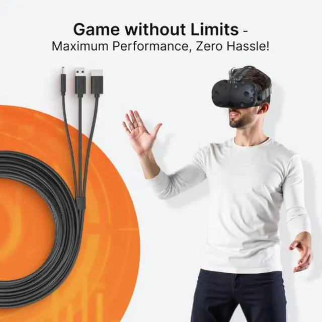 Alt view image 5 of 7 - Skywin 3-in-1 Flat HTC Vive Compatible Cable (5 Meters / 16 Feet), Replacement 3-in-1 Connection Cable for HTC Vive Headset and Linkbox (Black)