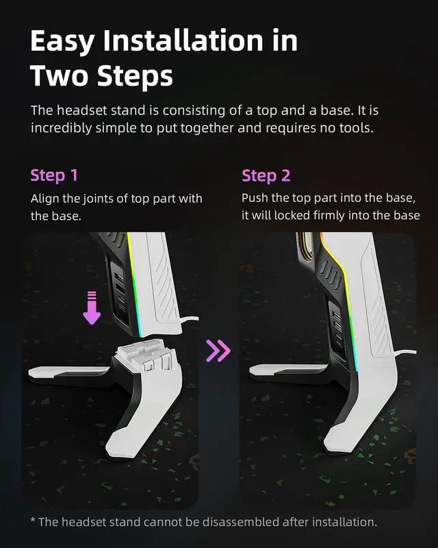 Alt view image 6 of 7 - RGB Gaming Headset Stand with 2 USB and 1 Type-C Ports, Game Headphone Mount for PC Computer, Xbox One, Xbox Series S/X, PS5, PS4, Earphone Holder Hanger, Desk Gamer Accessories, Black&White