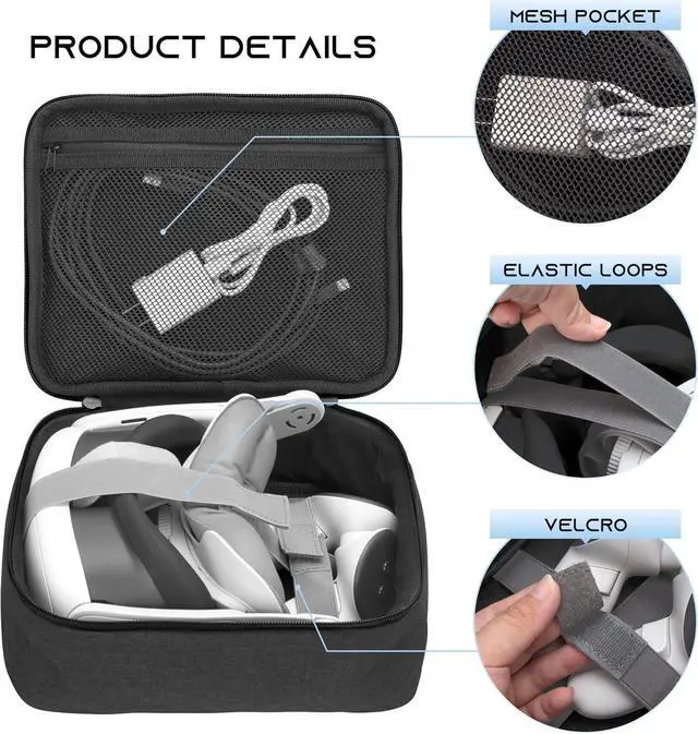 Alt view image 2 of 7 - KISLANE Soft Carrying Case Compatible with Oculus Quest 2 VR, Headset Fits for Travel, Home, Outdoor, Not Compatible with Elite Strap(Black)