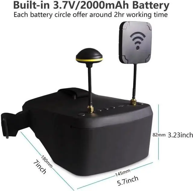 Alt view image 4 of 6 - EV800D FPV Goggles with DVR 5.8G 40CH 5 Inch 800x480 Build in Antenna Battery for Analog FPV Camera and Transmitter FPV Drone RC Car