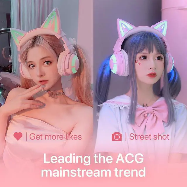 Alt view image 3 of 7 - YOWU RGB Cat Ear Headphone 3S Wireless 5.0 Foldable Gaming Headset with Built-in Mic & Customizable Lighting and Effect via APP, Type-C Charging Audio Cable, for PC Laptop Mac Smartphone