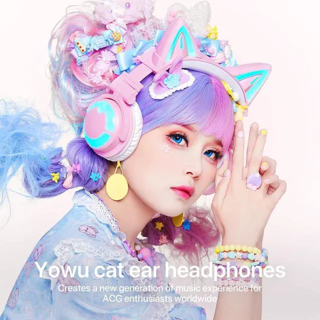 Alt view image 2 of 7 - YOWU RGB Cat Ear Headphone 3S Wireless 5.0 Foldable Gaming Headset with Built-in Mic & Customizable Lighting and Effect via APP, Type-C Charging Audio Cable, for PC Laptop Mac Smartphone