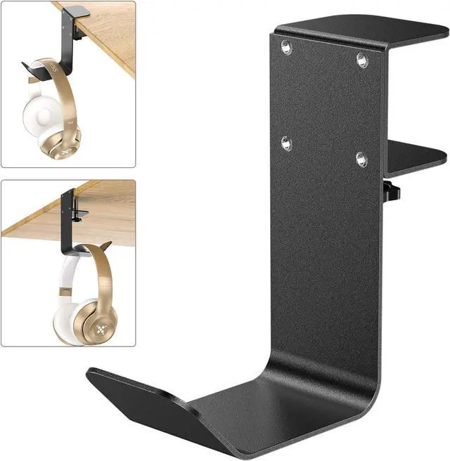 Main image of Clamp-On Under Desk Headphone Holder/Backpack Hook/PC Gaming Headset Headphone Hanger Mount, Provides a Convenient Place to Hang Headsets or Bags