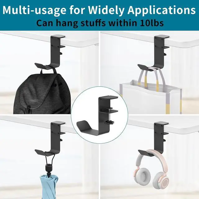 Alt view image 5 of 7 - Clamp-On Under Desk Headphone Holder/Backpack Hook/PC Gaming Headset Headphone Hanger Mount, Provides a Convenient Place to Hang Headsets or Bags