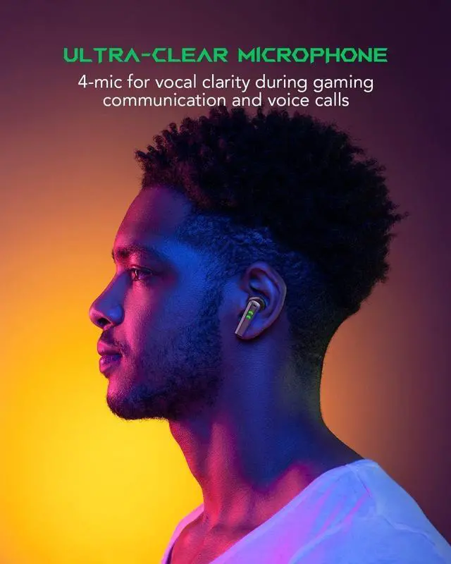 Alt view image 7 of 7 - Black Shark Wireless Gaming Earbuds with Charging Case, Hi-Fi Stereo Bluetooth Game Earphones with Noise Cancelling Microphone, IPX5 Waterproof Premium Deep Bass for iPhone Android Sport Workout Music