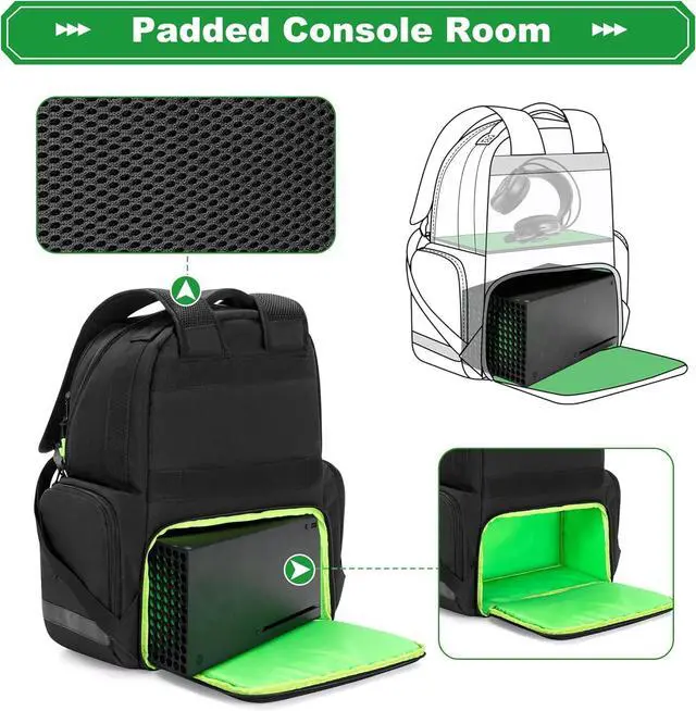 Alt view image 2 of 7 - Carry Backpack Compatible with Xbox Series X/S Console, Travel Carrying Case with Separate Storage Room for Console, Headset, Controllers, Multiple Pockets for Gaming Accessories(Patent Design)
