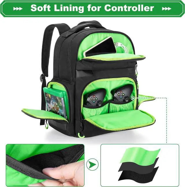 Alt view image 3 of 7 - Carry Backpack Compatible with Xbox Series X/S Console, Travel Carrying Case with Separate Storage Room for Console, Headset, Controllers, Multiple Pockets for Gaming Accessories(Patent Design)
