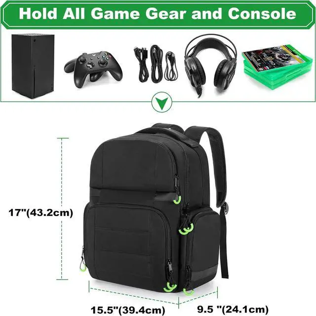 Alt view image 6 of 7 - Carry Backpack Compatible with Xbox Series X/S Console, Travel Carrying Case with Separate Storage Room for Console, Headset, Controllers, Multiple Pockets for Gaming Accessories(Patent Design)