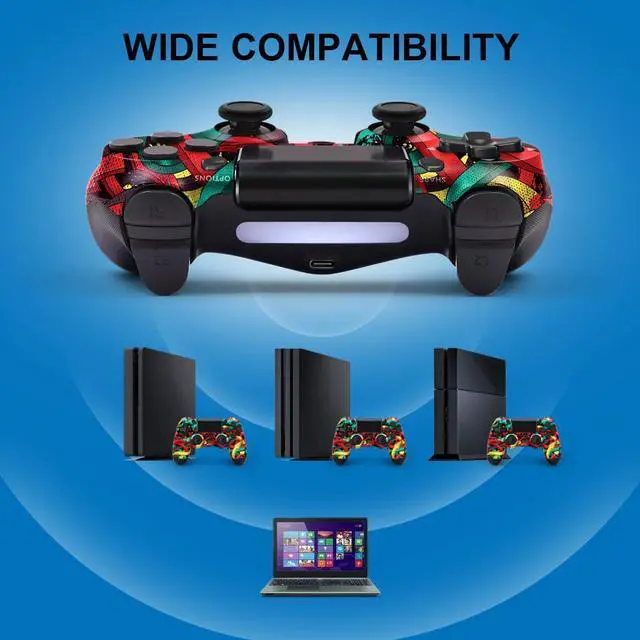 Alt view image 3 of 6 - MOOGOLE Wireless Controller Compatible with PS4, with USB C Cable/1000mAh Battery/Dual Motors/6-Axis Gyro/3.5mm Audio Jack/Multi Touch Pad/Share Button (Colorful Arrows)