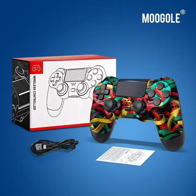 Alt view image 6 of 6 - MOOGOLE Wireless Controller Compatible with PS4, with USB C Cable/1000mAh Battery/Dual Motors/6-Axis Gyro/3.5mm Audio Jack/Multi Touch Pad/Share Button (Colorful Arrows)