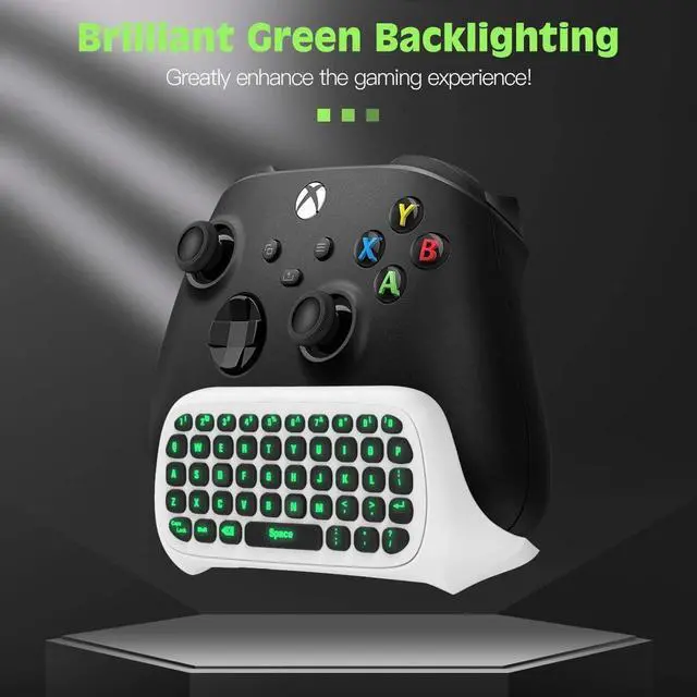 Alt view image 3 of 7 - TiMOVO Green Backlight Keyboard for Xbox One, Xbox Series X/S,Wireless Chatpad Message KeyPad with Headset & Audio Jack,Mini Game Keyboard Fit Xbox One/One S/One Elite/2, 2.4G Receiver Included, White