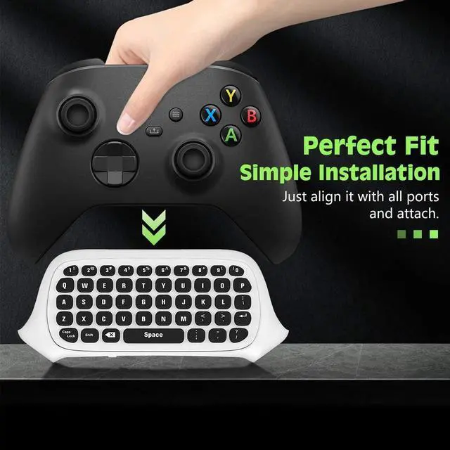 Alt view image 4 of 7 - TiMOVO Green Backlight Keyboard for Xbox One, Xbox Series X/S,Wireless Chatpad Message KeyPad with Headset & Audio Jack,Mini Game Keyboard Fit Xbox One/One S/One Elite/2, 2.4G Receiver Included, White