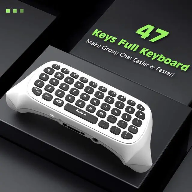 Alt view image 5 of 7 - TiMOVO Green Backlight Keyboard for Xbox One, Xbox Series X/S,Wireless Chatpad Message KeyPad with Headset & Audio Jack,Mini Game Keyboard Fit Xbox One/One S/One Elite/2, 2.4G Receiver Included, White