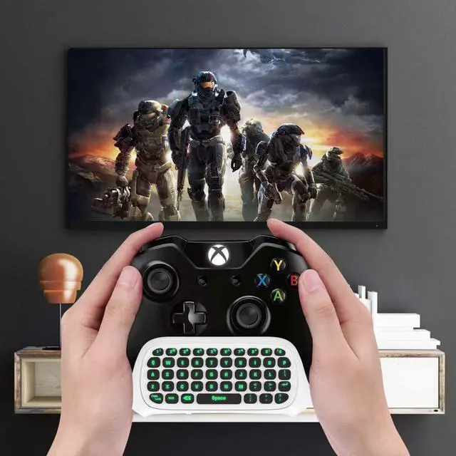 Alt view image 7 of 7 - TiMOVO Green Backlight Keyboard for Xbox One, Xbox Series X/S,Wireless Chatpad Message KeyPad with Headset & Audio Jack,Mini Game Keyboard Fit Xbox One/One S/One Elite/2, 2.4G Receiver Included, White