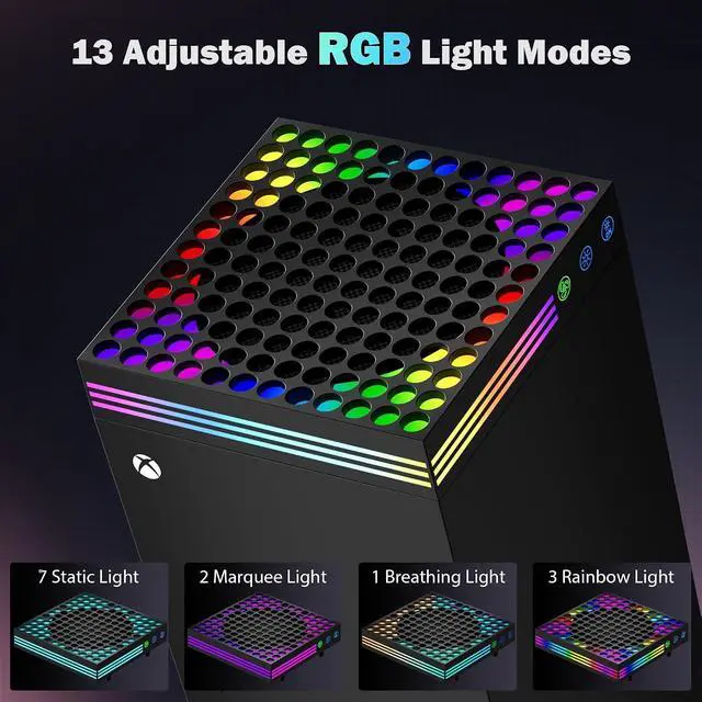 Alt view image 4 of 6 - ZAONOOL Cooling Fan for Xbox Series X Console - High Speed Top Fan Cooler System with 13 RGB LED Light Modes, Low Noise, Dust Proof, Keeps Your Xbox Console Cool, Fits Horizontal or Vertical Placement