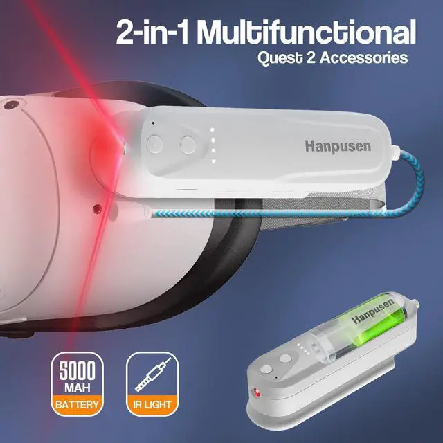 Alt view image 6 of 7 - Hanpusen Battery Pack with Ir Light for Oculus Quest 2, Ir Illuminator Infrared Light with 5000mAh Charger for Quest 2 Accessories, Enhance Tracking in Dark Extended 2-4 Hours Play Time