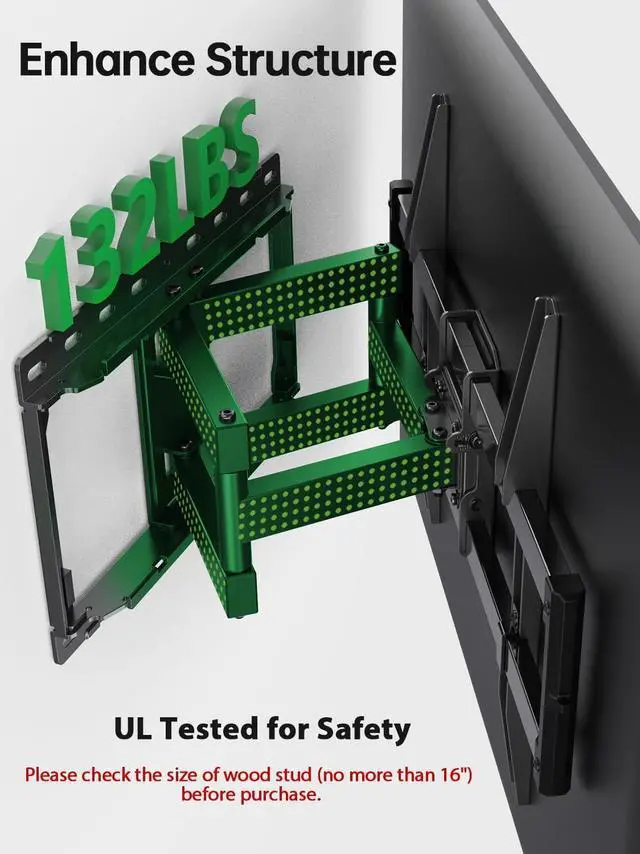 Alt view image 3 of 7 - USX Mount Full Motion TV Wall Mount for Most 42-86 inch Flat Screen/LED/4K, TV Mount Bracket Dual Swivel Articulating Tilt 6 Arms, Fits 8 12 16" Wood Studs,Max VESA 600x400mm, Holds up to 132lbs