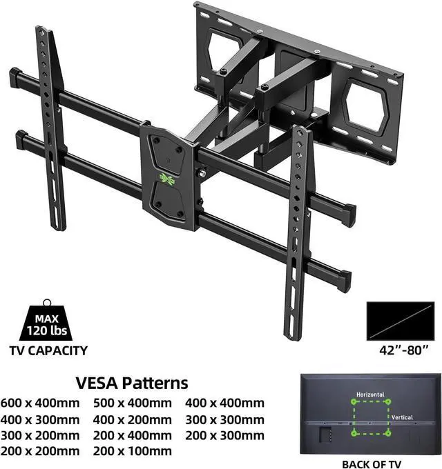 Alt view image 4 of 7 - USX MOUNT Full Motion TV Wall Mount for 42-80 Inch TVs up to 120lbs, Wall Mount TV Bracket with Articulating Swivel Tilt Extension Leveling, Max VESA 600x400mm Fits 12/16" Wood Stud