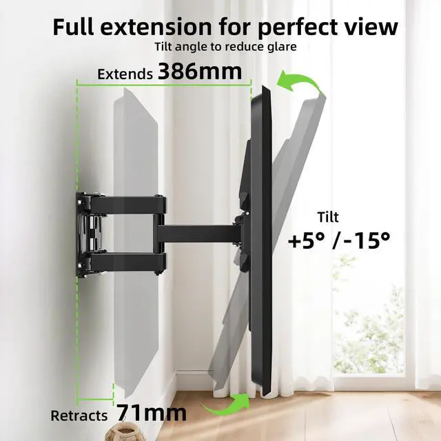 Alt view image 6 of 7 - USX MOUNT Full Motion TV Wall Mount for 42-80 Inch TVs up to 120lbs, Wall Mount TV Bracket with Articulating Swivel Tilt Extension Leveling, Max VESA 600x400mm Fits 12/16" Wood Stud