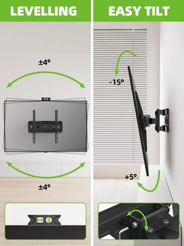 Alt view image 4 of 7 - USX MOUNT TV Wall Mount for 32-65 inch Flat Screen/LED/4K up to 110lbs, Full Motion TV Mount Bracket with Swivel & Tilt Articulating Dual Arms, Max VESA 400x400mm, Fits 12/16" Wood Studs