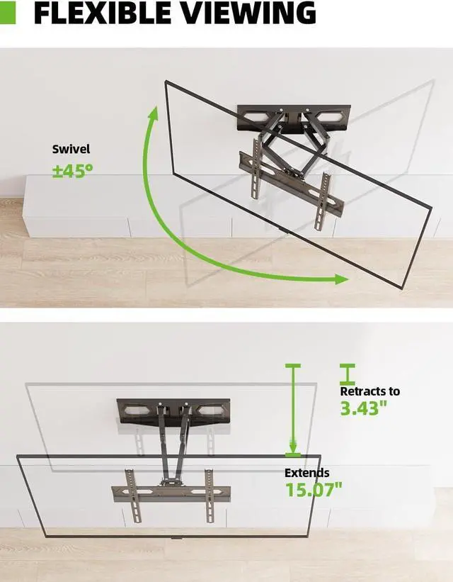 Alt view image 5 of 7 - USX MOUNT TV Wall Mount for 32-65 inch Flat Screen/LED/4K up to 110lbs, Full Motion TV Mount Bracket with Swivel & Tilt Articulating Dual Arms, Max VESA 400x400mm, Fits 12/16" Wood Studs