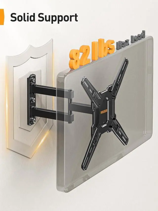 Alt view image 2 of 7 - Perlegear Full Motion TV Mount for Most 2660 inch Flat or Curved TVs up to 82 lbs, Wall Mount TV Bracket with Articulating Arms, Tool-Free Tilt, Swivel, Extension, Max VESA 400x400mm, PGMF3