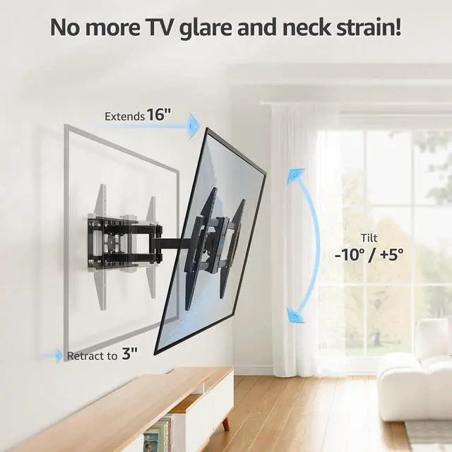 Alt view image 2 of 7 - MOUNTUP Full Motion TV Wall Mount for Most 42-82 inch TVs, Wall Mount Bracket with Articulating Swivel and Tilt, TV Mount Max VESA 600x400mm, Holds up to 100lbs Fits 16" Stud