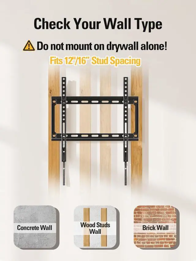 Alt view image 4 of 7 - Mounting Dream TV Mount Fixed for Most 26-60 Inch LED, LCD and Plasma TVs, TV Wall Mount TVs Bracket up to VESA 400x400mm and 100 LBS Loading Capacity, Low Profile and Space Saving Flat Mount MD2361-K