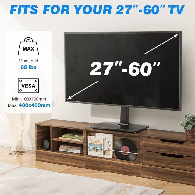 Alt view image 2 of 7 - Rfiver Universal Table Top TV Stand TV Base Replacement for Most 27-60 Inch LCD LED Flat Curved Screen TVs Holds up to 88lbs, Height Adjustable TV Mount Stand with Tempered Glass Base, VESA 400x400mm