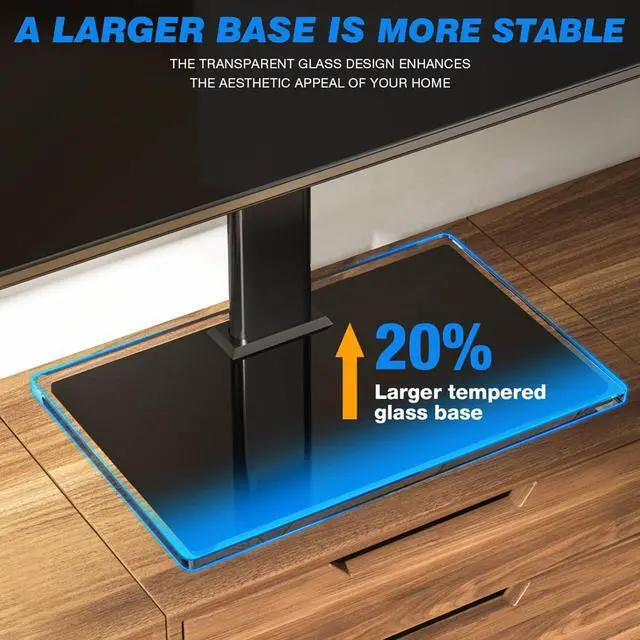 Alt view image 3 of 7 - Rfiver Universal Table Top TV Stand TV Base Replacement for Most 27-60 Inch LCD LED Flat Curved Screen TVs Holds up to 88lbs, Height Adjustable TV Mount Stand with Tempered Glass Base, VESA 400x400mm