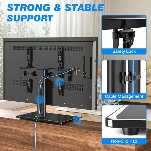 Alt view image 5 of 7 - Rfiver Universal Table Top TV Stand TV Base Replacement for Most 27-60 Inch LCD LED Flat Curved Screen TVs Holds up to 88lbs, Height Adjustable TV Mount Stand with Tempered Glass Base, VESA 400x400mm
