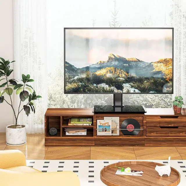 Alt view image 7 of 7 - Rfiver Universal Table Top TV Stand TV Base Replacement for Most 27-60 Inch LCD LED Flat Curved Screen TVs Holds up to 88lbs, Height Adjustable TV Mount Stand with Tempered Glass Base, VESA 400x400mm