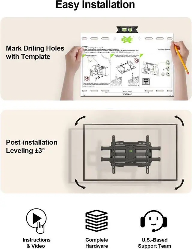 Alt view image 6 of 7 - USX MOUNT Full Motion TV Wall Mount for Most 37-85 Inch TV up to 132lbs, TV Mount Articulating with Swivel, Tilt & Extension, Wall Mounts T V Bracket for VESA 600x400mm 400x300mm, 8-16" Wood Studs
