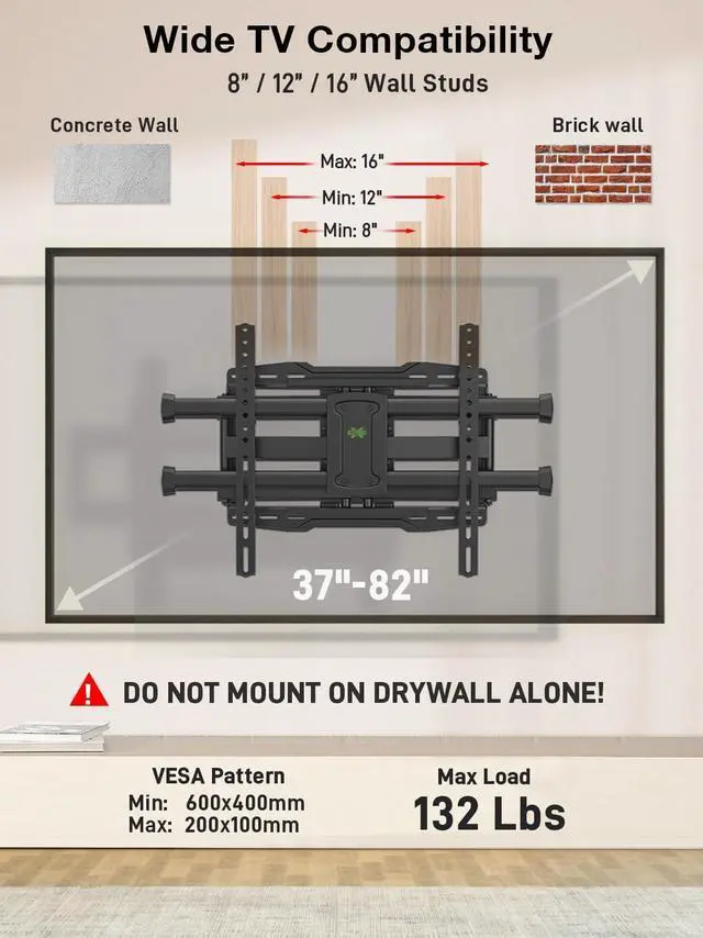 Alt view image 7 of 7 - USX MOUNT Full Motion TV Wall Mount for Most 37-85 Inch TV up to 132lbs, TV Mount Articulating with Swivel, Tilt & Extension, Wall Mounts T V Bracket for VESA 600x400mm 400x300mm, 8-16" Wood Studs