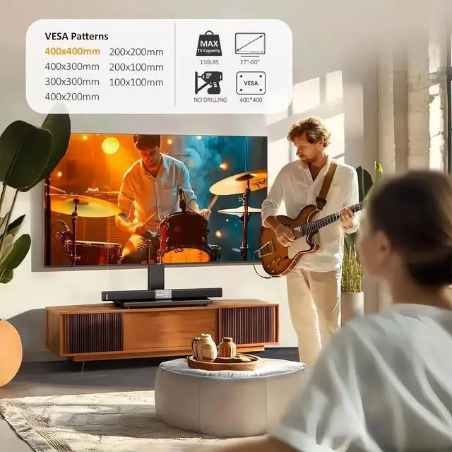Alt view image 2 of 7 - Universal TV Stand - Table Top TV Stand for 27-60 inch LCD LED TVs - 6 Level Height Adjustable TV Base Stand with Tempered Glass Base & Wire Management, VESA 400x400mm