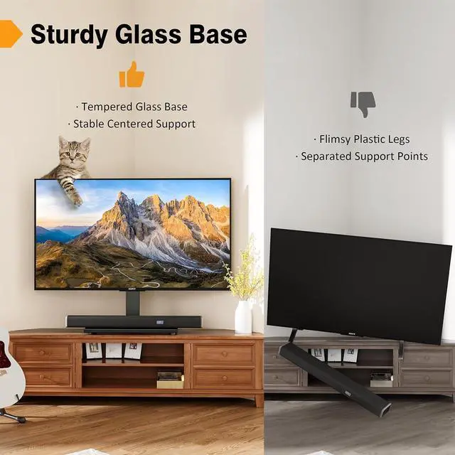 Alt view image 4 of 7 - Universal TV Stand - Table Top TV Stand for 27-60 inch LCD LED TVs - 6 Level Height Adjustable TV Base Stand with Tempered Glass Base & Wire Management, VESA 400x400mm