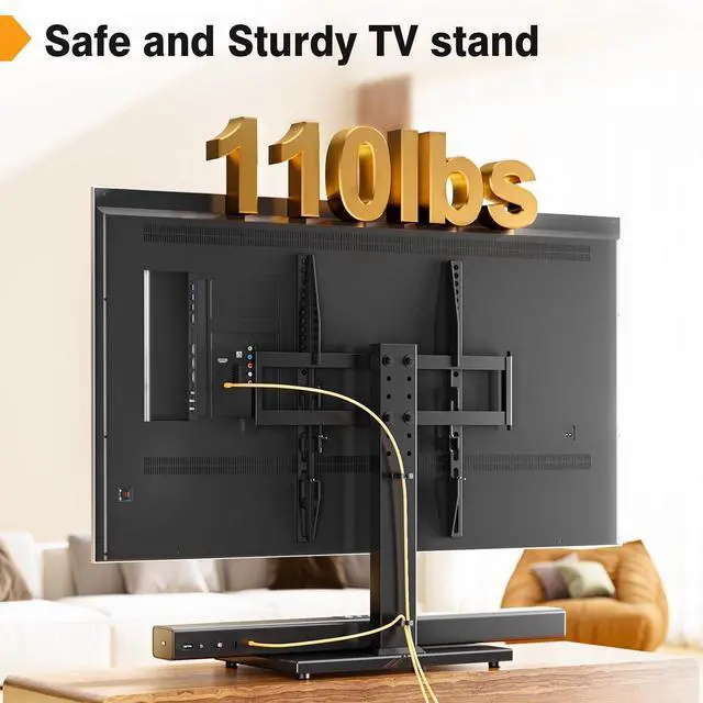 Alt view image 6 of 7 - Universal TV Stand - Table Top TV Stand for 27-60 inch LCD LED TVs - 6 Level Height Adjustable TV Base Stand with Tempered Glass Base & Wire Management, VESA 400x400mm