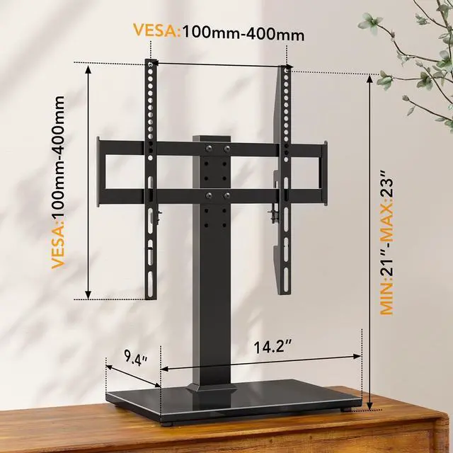 Alt view image 7 of 7 - Universal TV Stand - Table Top TV Stand for 27-60 inch LCD LED TVs - 6 Level Height Adjustable TV Base Stand with Tempered Glass Base & Wire Management, VESA 400x400mm
